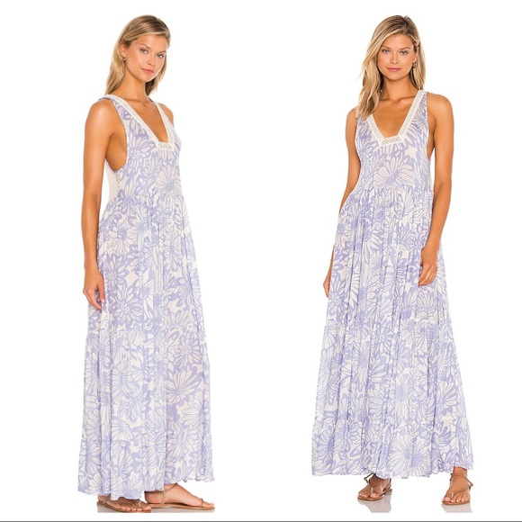 FREE PEOPLE BOHO FLOWY MAXI DRESS BOHEMIAN FLORAL SLEEVELESS V-NECK DRESS A2C - Picture 13 of 16